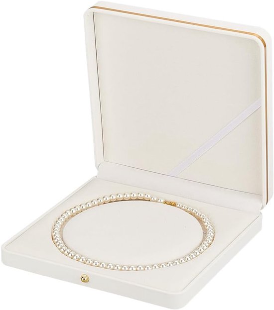 19cm Vierkante PU Leren Parelsieraaddoos met Luxe Zachte Touch en Claimond Aders - Perfect voor Huwelijkskettingen, Organiseren van Sieraden en Cadeaus voor Elke Gelegenheid van Merkloos