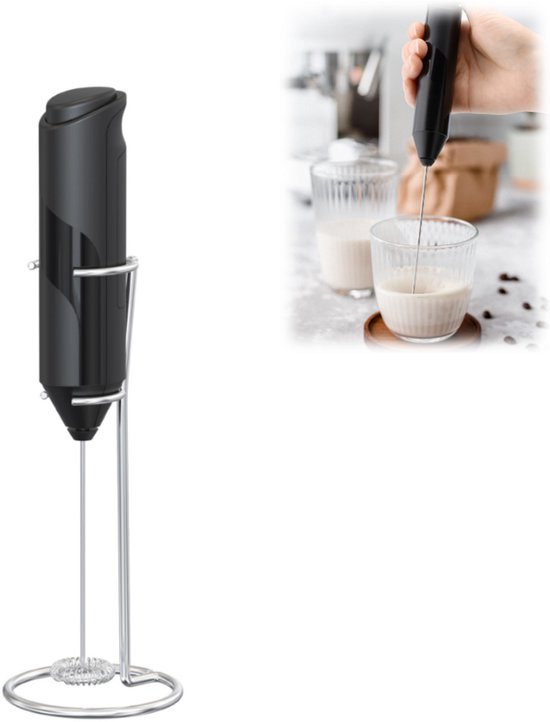 1stuk - SWGOTA Handmixer - Werkt op batterijen - Voor het kloppen van slagroom en beslag - Inclusief standaard - Geschikt voor gebruik in de keuken en bij koffie - Koffieaccessoires - Keukenaccessoires - Zwart van Merkloos