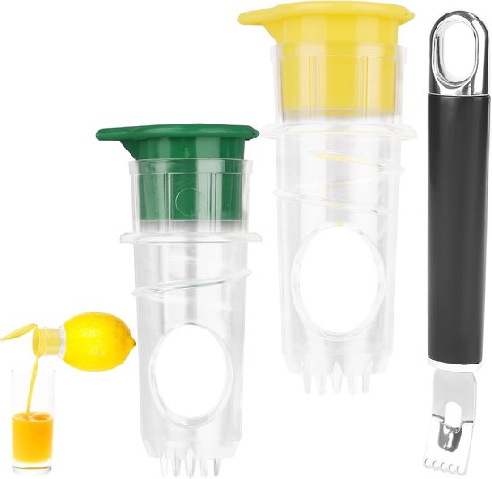 2-delige Mini Citroensap en Schiller Set, Handmatige Juicer met Schroefdop voor Citrusvruchten zoals Limoen, Sinaasappel en Grapefruit van Merkloos