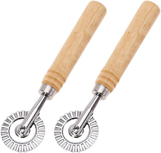 2-Delige Pasta Cutter Set - Rvs en Houten Roller voor Ravioli en Pizza