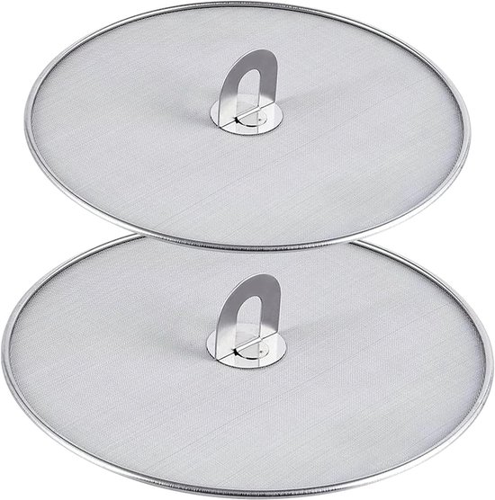 2-delige RVS Spatdeksel Set met Vouwhandvat voor Kookpannen - Olie Lids van 25cm en 32cm