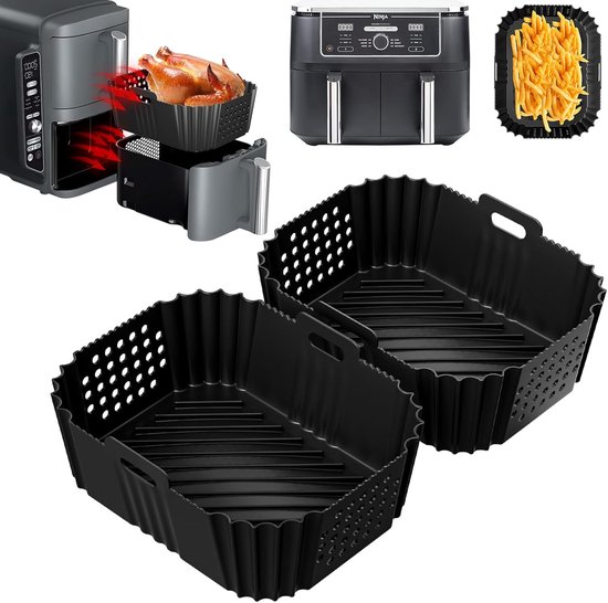 2-delige siliconen Air Fryer-liners voor Ninja Double Stack XL 9,5L Air Fryer SL400UK, Air Fryer-accessoires voor Foodi Max Dual Zone AF400EU / AF300EU 7,5L, Airfryer-bakken voor Tower Dual