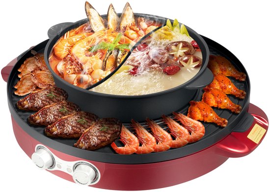 2-In-1 Elektrisch Hotpot Met grill Chinese Fondue Dubbelzijdige Kookpan Voor Slaapzaal Thuis Barbecue