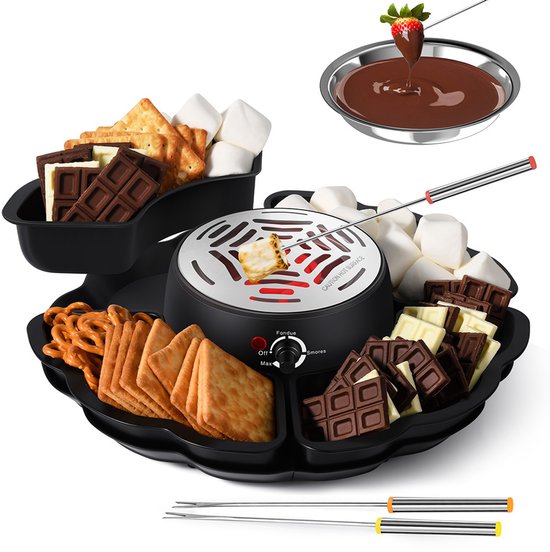 2-in-1 Geïntegreerde Elektrische Hotpot Set - Marshmallow Maker - Losneembare Tray - 4 Houders voor Grillstokjes - Vaste Marshmallow Station - Chocolade Smeltpot