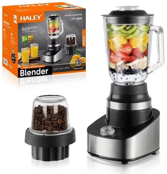 2 in 1 Haley Blender | 1,5L Glas | 1000W Smoothie maker | Krachtig, stil en eenvoudige reiniging | RVS van Merkloos