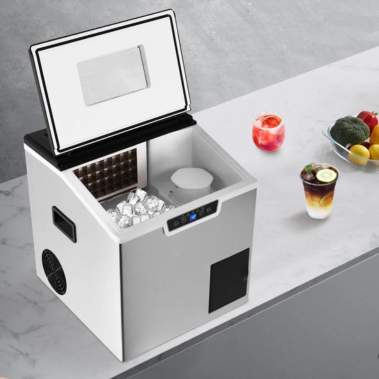 2-in-1 Ice Maker and Crusher, LCD Display, Auto Cleaning, Safety Alerts, Durable ABS & Stainless Steel, Perfect for Home or Cafe van Merkloos