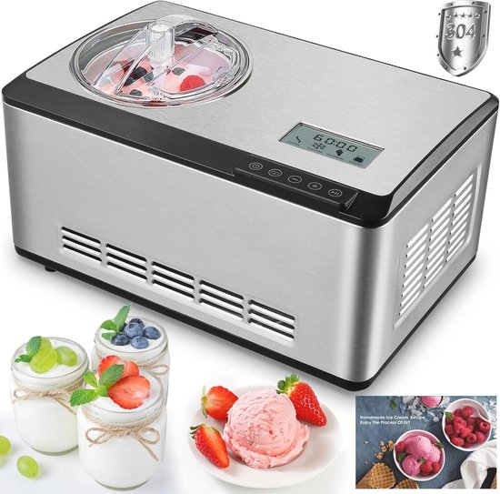 2-in-1 IJs- en Yoghurtmachine met LCD-display - 2 Liter, Zelfkoelende Compressor, 180 W van NCEMO