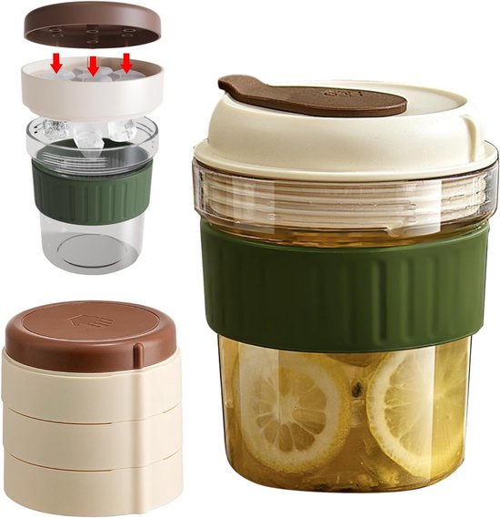 2-in-1 IJsblokjesfles van 500 ml met IJsblokjesvorm en Deksel, Ideaal voor Dranken, Koffie en Sap