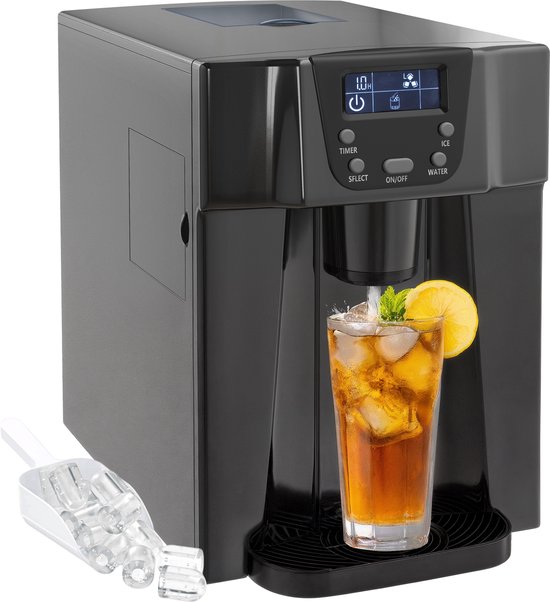 2-in-1 Ijsmachine met Waterdispenser - ijsblokjes - 12kg/24u, S/M Ijsblokjes, LCD, 3L Watertank, 43dB Stil, Zwart - Voor Thuis, Bar & Kantoor