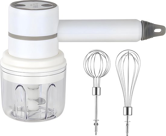 2-in-1 multifunctionele draadloze elektrische keukenmachine en handmixer voor vlees, kruiden, fruit en groente, USB-oplaadbaar, wit van Merkloos