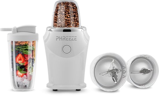 2-in-1 Smoothie Maker & Koffiemolen Elektrisch - Blender To Go - 2 Bekers (400ML & 200ML) - Mini Blender - Wit van Techwood