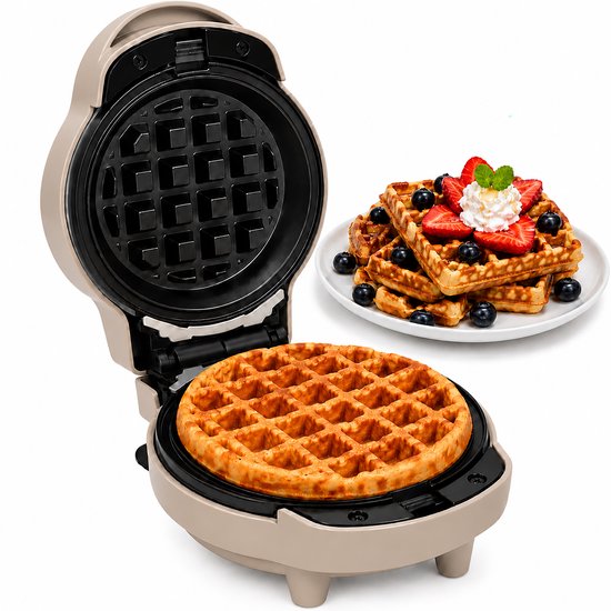 2-in-1 Wafelmaker - Wafelijzer met Verwisselbare Platen - Wafel & Pannenkoeken Maker met Koudgrepen - Mini Wafelmaker met Anti Aanbaklaag - Pancake Maker - Uitneembare Platen - Waffle Maker - Wafelmachine - Waffle Iron - Beige - Löwenthal