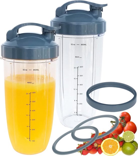 2-pack 32oz vervangende blenderbekers met flip-top-to-go-deksel en rubberen pakkingen, compatibel met Geschikt voor NutriBullet 600w/900w blender van ALISHA