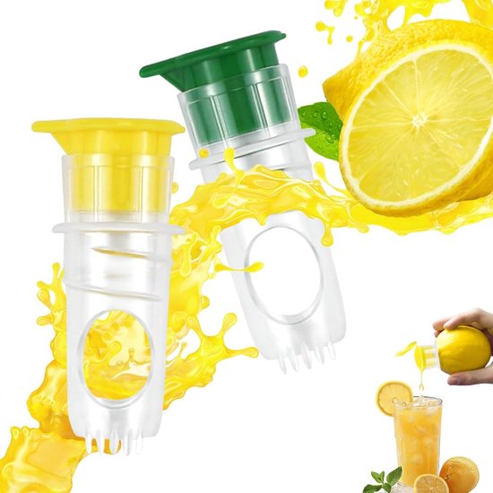 2-Pack handmatige citruspers - citroenpers met schroefdop - voor limoenen / sinaasappels / citrusvruchten - geel en groen van Merkloos