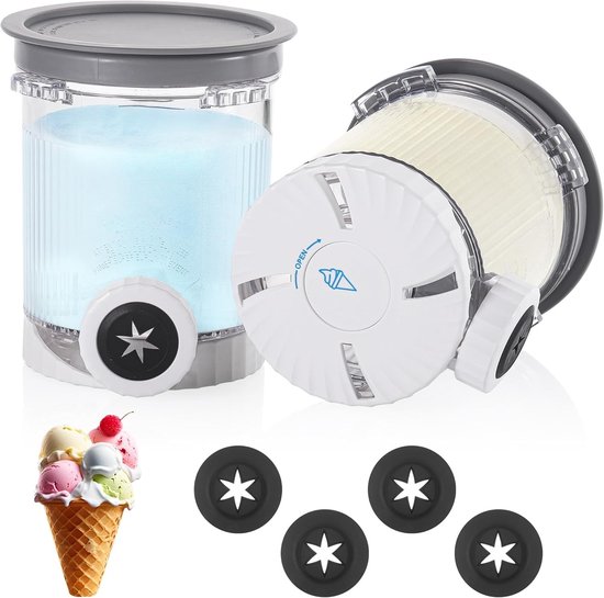 2-Pack IJsbekers Geschikt voor Ninja NC701UK en NC700UK, 16 oz IJscontainers met Deksel voor IJs en Soft Serve Makers (Grijs)