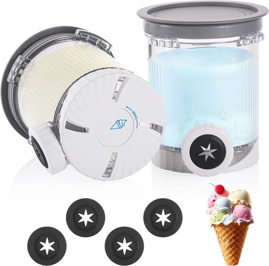 2-Pack IJsbekers voor Ninja NC701UK NC700UK NC701 Series, 16 oz Containers met Deksel voor IJs en Soft Serve Makers Accessoire (Grijs)