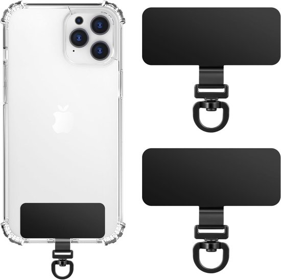 2 Pack Metalen Telefoon Tether Tabs, Rotatable 360° Telefoon Lanyard Patch, Universele Smartphone Strap voor iPhone en Android, Zwart van Merkloos