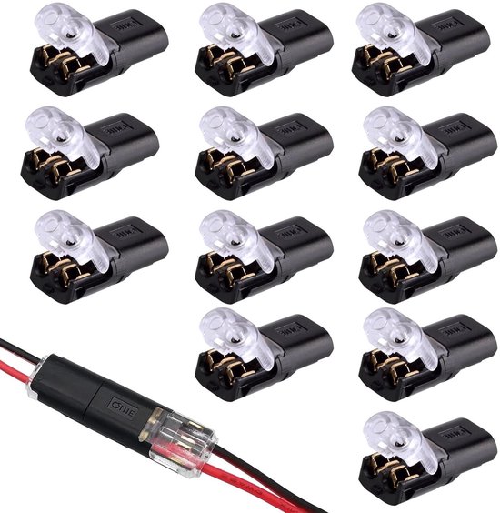 2-Pin Elektrische Snelle Verbinder voor 18-22 AWG, 12 Stuks Laagspanning Kabelverbindingen, Plug-In Connectoren voor Voertuigen en Elektronische Toepassingen