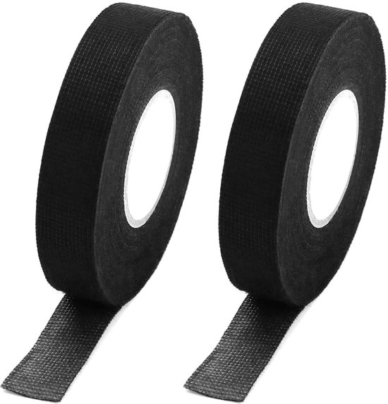 2 Rollen Hittebestendige Tape - 19mm x 15m - Hittebestendige Stoffen Tape voor Auto Draadboom (Zwart) - Perfect voor Elektrische Toepassingen en Isolatie