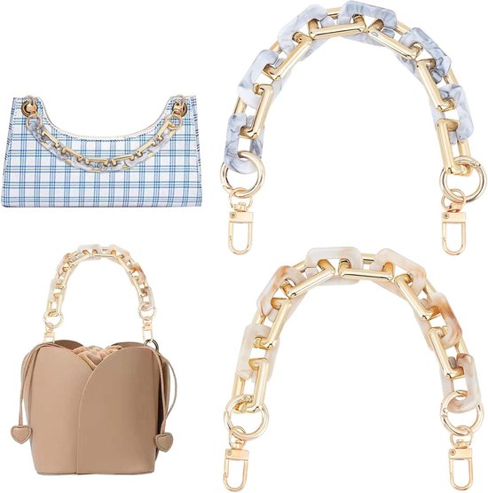 2 Strands Acryl Tas Ketting 30 cm Korte Tas Handgreep Decoratieve Tas Ketting Dikke Portemonnee Verlenging met Draai Sluiting voor Polstas Clutch van Merkloos
