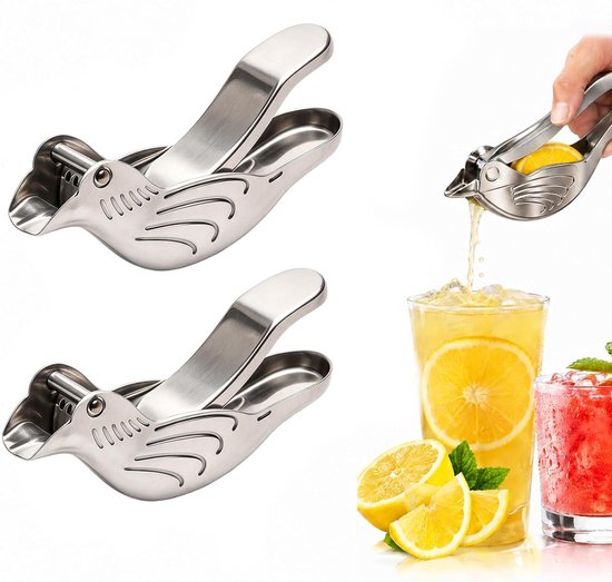2 stuks - Citroenpers Vogel - Citroenpers - Draagbare citruspers - Handmatige citruspers - Met schenktuit - Roestvrij staal - Stevig en duurzaam - Citrus-/citroenpers