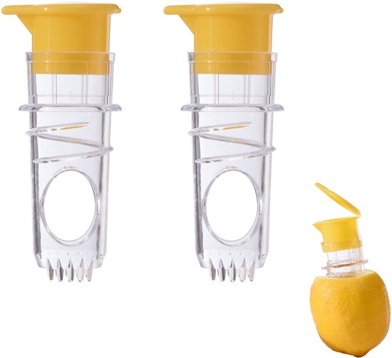 2-stuks Citruspers - Sapcentrifuge - Citroenpers - Handmatige sapcentrifuge - 8,5 x 3,8 cm - Spiraalpers - Met filtergaas - Afneembaar - Geschikt voor citroenen, sinaasappels, granaatappels en ander fruit - Geel
