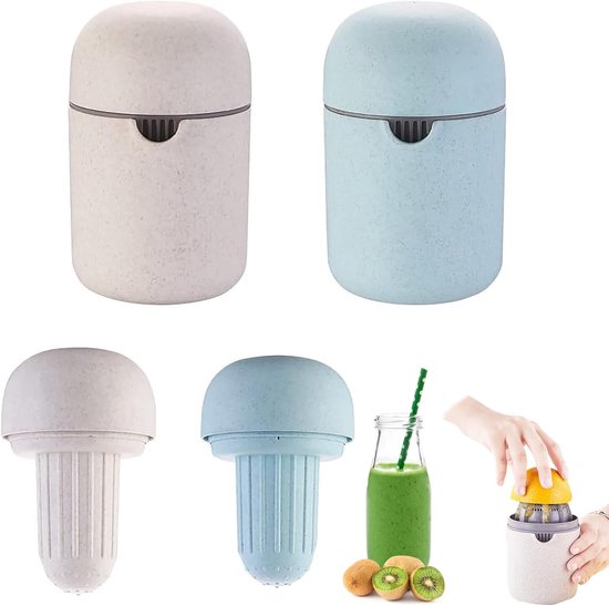 2 Stuks Citruspers - Sapcentrifuge - Handmatige Sinaasappel Citroenpers - Draagbare Handmatige Citruspers voor Limoenen - Sinaasappels - Mandarijnen - Grapefruits - Beige en Blauw van Merkloos