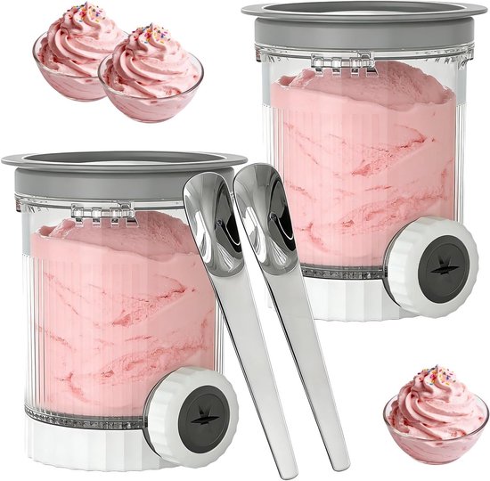 2 stuks containers voor ijshouder en ijsopslag: accessoires voor ijsmachine, ijsbakset en lepel, ideaal voor desserts en ijsserveren