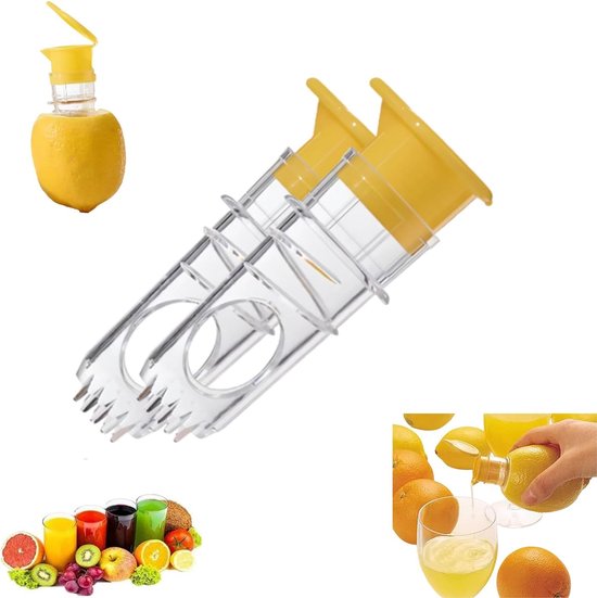 2 stuks - Draagbare citroenpers met deksel - Nieuwe handmatige citruspers met deksel - Handmatige sapcentrifuge - Ideaal voor cocktails, drankjes en koken - Geel