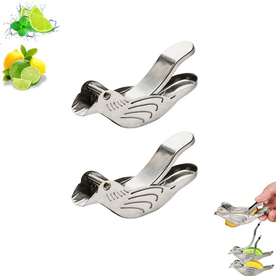 2 stuks - Handmatige citroenpers - Roestvrijstalen limoenpers - Draagbare limoenpers - Handmatige sapcentrifuge in vogelvorm - Handmatige fruitpers met schenktuit - Geschikt voor keukens, bars, buitenactiviteiten, koken en het maken van dranken