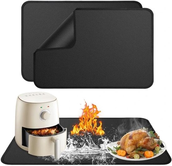2 stuks hittebestendige onderlegger 40x60 cm – brandveilige mat voor koffiemachine, luchtfriteuse en barbecue, beschermt uw aanrecht en buitengrill