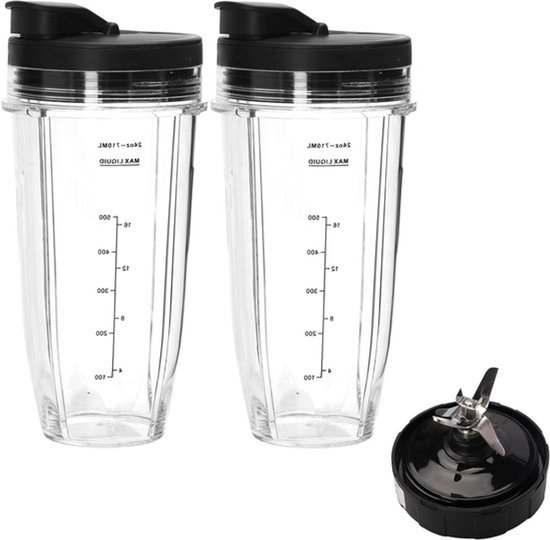 2 stuks mixbekers zonder lekkage met reservemes en deksel - compatibel met Ninja Bl2012/Bl487a/Bl492/Bl640/Nn100a/Nn101/Nn102 - Mixer reserveonderdelen van Merkloos