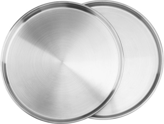 2 Stuks Ronde Pizza Bakplaten 30 cm RVS - Geschikt voor Oven en Camping