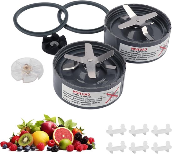2 Stuks Vervangende Juicer Messen, Kruismessen voor Blender, Extractor Bladen met 2 Siliconen O-Ringen, Geschikt voor 600W en 900W Mixers van Merkloos