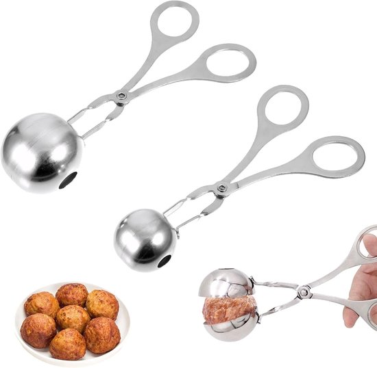 2 stuks vleesballer lepel, gehaktballetjesvorm, anti-aanbak-vleesballer kogeltang, meatball maker, gehaktballetjesvorm, gehaktballetjesvorm, roestvrij staal, gehaktballen, clip voor gehaktballen, van Ninonly