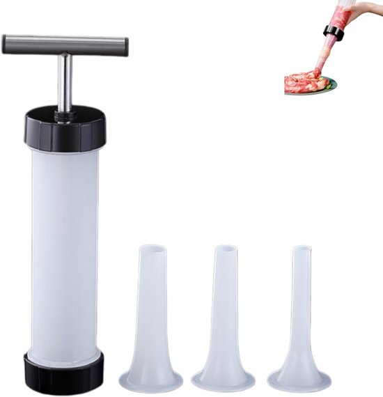 2 stuks - Worstvullers - plastic vleesvultrechter - hotdogvuller - met 3 vulbuizen in verschillende maten - geschikt voor zelfgemaakte worsten - voor familiebijeenkomsten en barbecues - 30.2×10.6cm van Merkloos