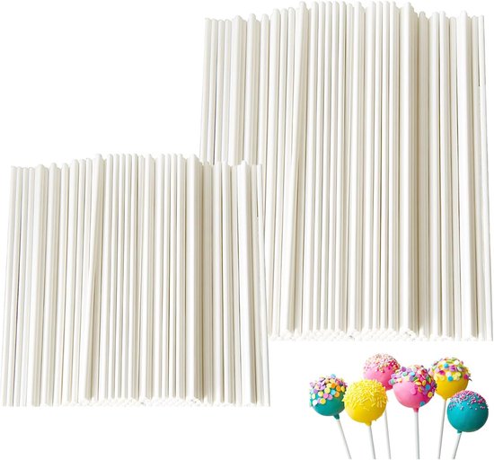 2 verpakkingen popcake, 100 stuks 70 x 2,5 mm + 100 stuks 100 x 3,0 mm, levensmiddelenkwaliteit, decoratie voor popcake, taart, stokjes voor het maken van lollys, cake, snoep, chocolade