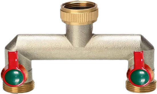 2-Weg Waterverdeler van Messing met Kogelklep voor Tuin en Thuisgebruik, Ideaal voor Tuinslangen en Waterbeheer van Merkloos