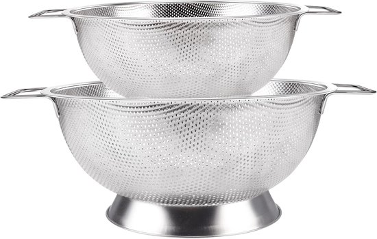 2 x RVS Pastamachines, RVS Keukenzeef met Handvatten, Afwasmachinebestendig, 22.5 cm & 28.5 cm, Perfect voor Thuis Koken en Pasta Bereiden