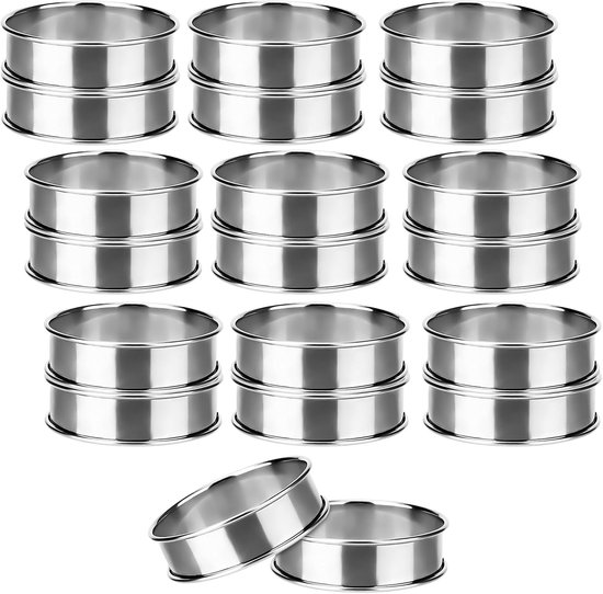 20 Stuks 8 cm Crumpet Ringen van RVS, Mousse Bakringen en Engelse Muffin Ringen voor de Keuken, Ideaal voor Taarten en Desserts