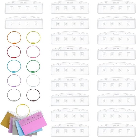 20 Stuks Half Card Houder voor Yoto Kaarten met 10 Stuks Ring Lussen en Grippers - Duurzame Organizer voor Reis en Badge Houders