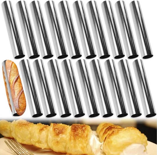 20 Stuks RVS Mallen voor Room, Cannoli en Brood - Antikleef Cannoli Tubes met Schoonmaakborstel voor de Keuken, Perfect voor Taarten en Gebak van Merkloos