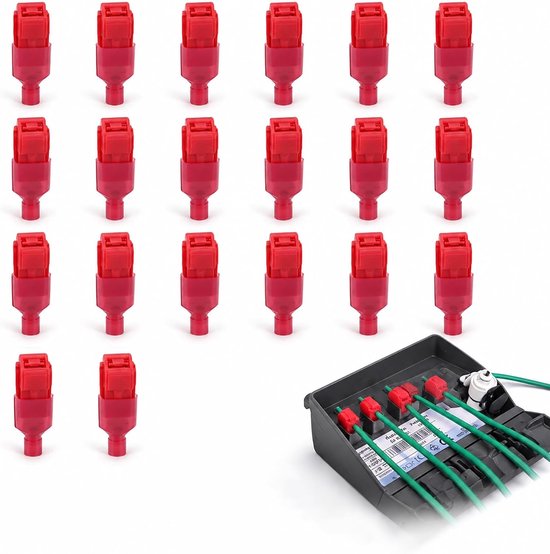 20 stuks T-aftakverbinders, rood, aansluitklemmen voor robotmaaiers, weerbestendig, zonder strippen, compatibel met Husqvarna, Gardena, Bosch, Worx, voor begrenzingskabel en laadstation