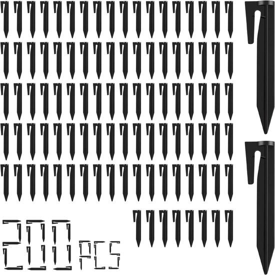 200 stuks bevestigingshaken voor robotmaaier, 8,5 cm, kunststof PP grondpen, zwarte haringen, haringen, 4,5 mm afstand, haringtent voor begrenzingskabel, bodemmarkering voor grasmaaiers