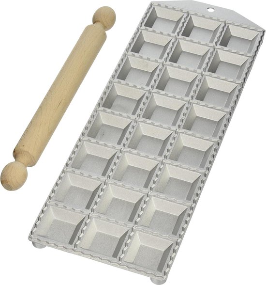 24-gaats aluminium vierkante ravioli maker met deegroller - voor zelfgemaakte pasta van Merkloos