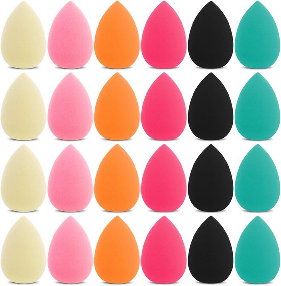 24 Stuks Mini Makeup Sponzen - Kleine Blender Pads voor Foundation, Poeder en Crème in 6 Kleuren