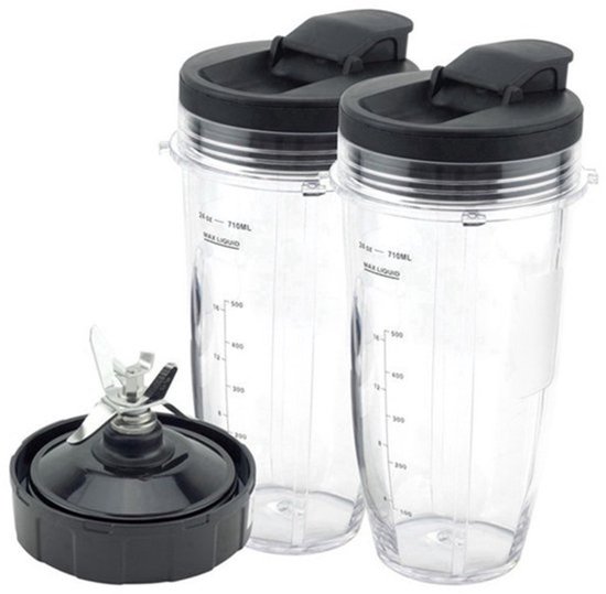 24OZ 710ml Vervangende onderdelen voor blender - 24 oz beker - Geschikt voor Nutri Ninja BL480 1500W(2 bekers, 2 deksels, 1 basis) van Merkloos