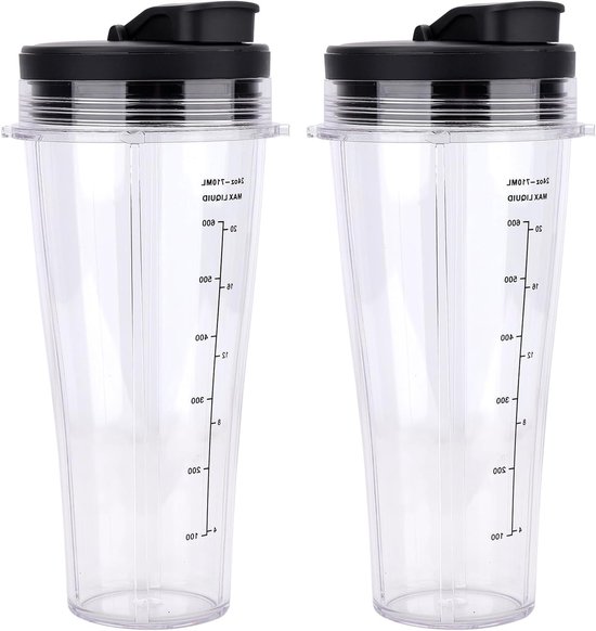 24oz Vervangbekers met Ventieldeksel voor Blender, 2 Stuks | Compatibele Onderdelen voor Ninja Blender, Duurzaam Plastic, Ideaal voor Smoothies