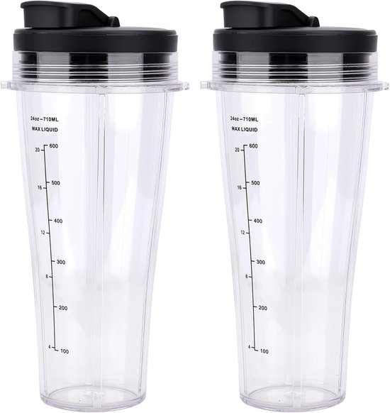 24oz Vervangbekers met Ventieldeksel voor Blender, 2 Stuks | Geschikt voor Ninja Blender Onderdelen, BPA-vrij, Duurzaam Plastic
