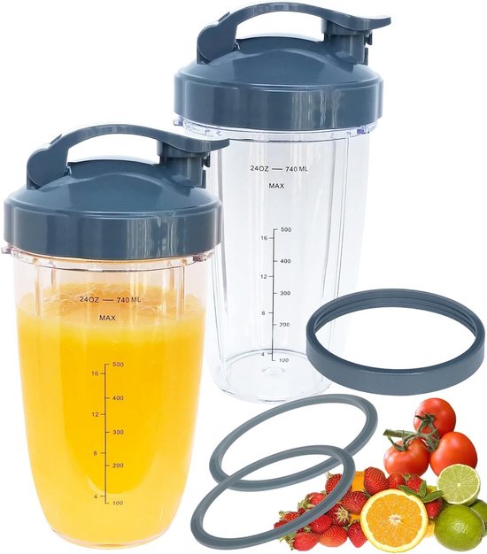 24oz Vervangende Blender Beker Set met Drinkringen Geschikt voor 600W en 900W Mixers van Merkloos